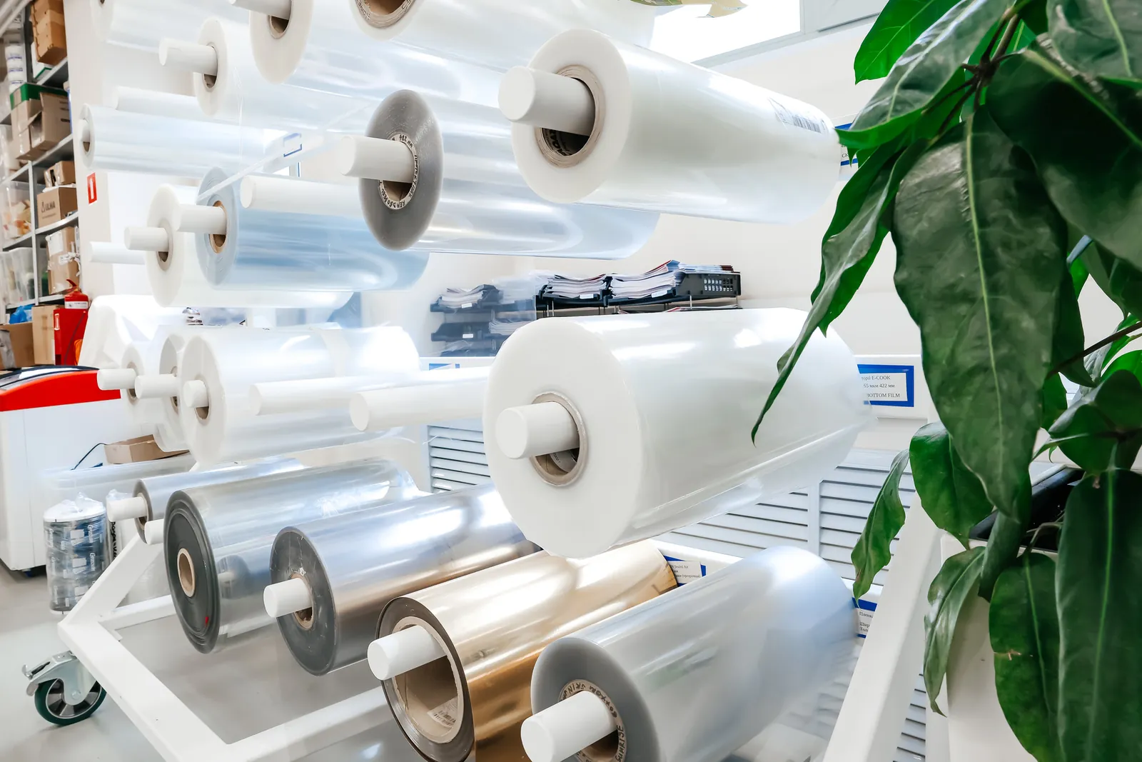 Local stock of flexible packaging film on rolls in the AB Flexibles warehouse